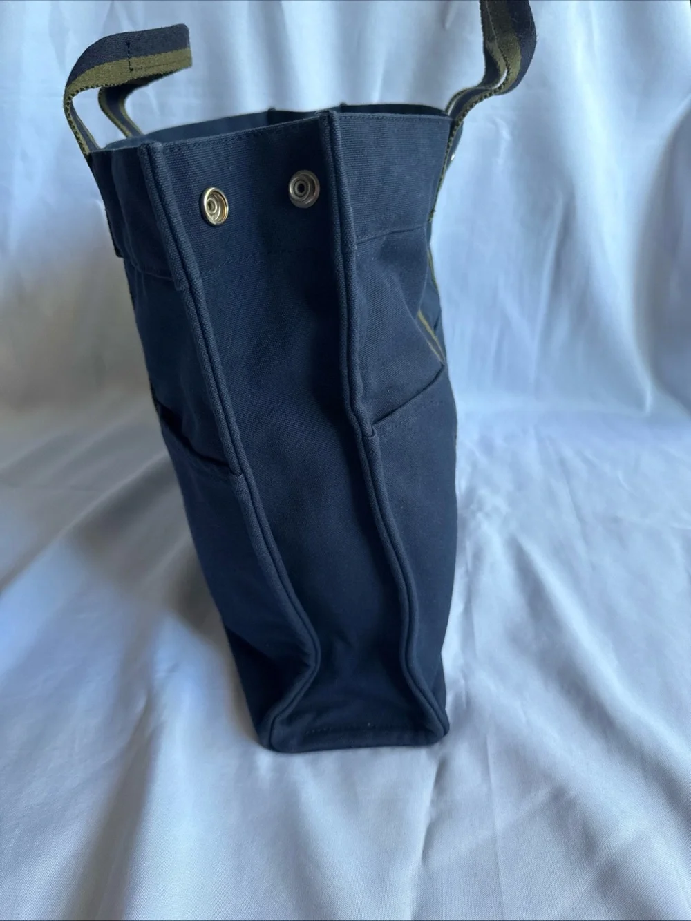 Hermes Navy Canvas Tote with Olive Straps